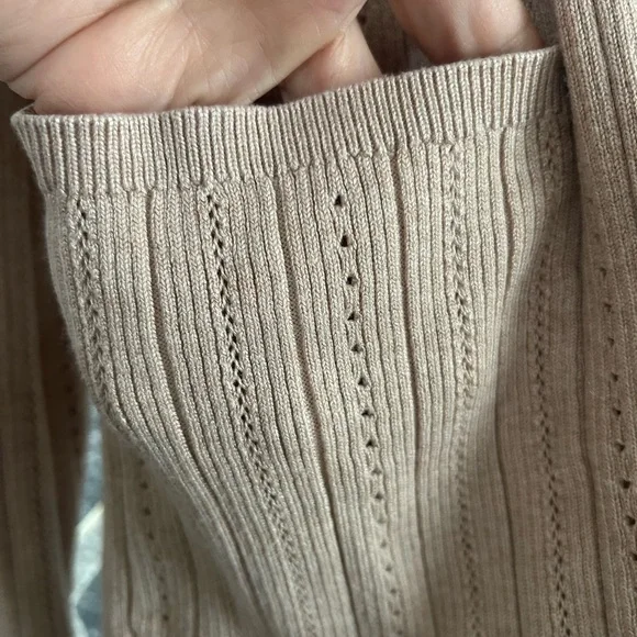 Cyrus Beige Open-Front Eyelet Rib Cardigan - Picture 4 of 6